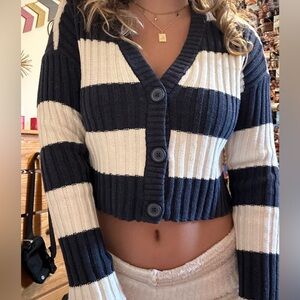 American Eagle navy and white stripped sweater cardigan